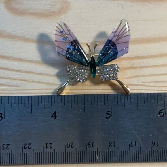Purple Butterfly Rhinestone & Glitter Brooch Pin - Picture 3 of 4